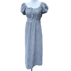 Elegant Prarie Black and White Gingham Smocked Waist Cotton Maxi Dress